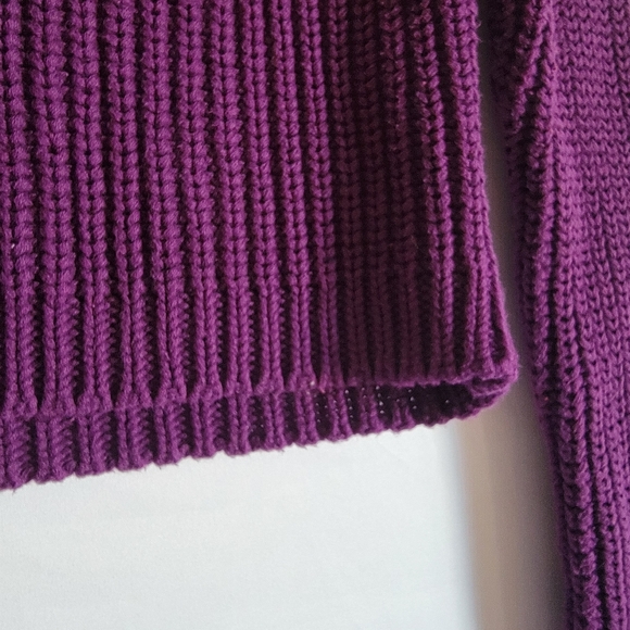 Moda International Turtle Neck Cropped Knit Sweater 100% Cotton Purple - Picture 3 of 10